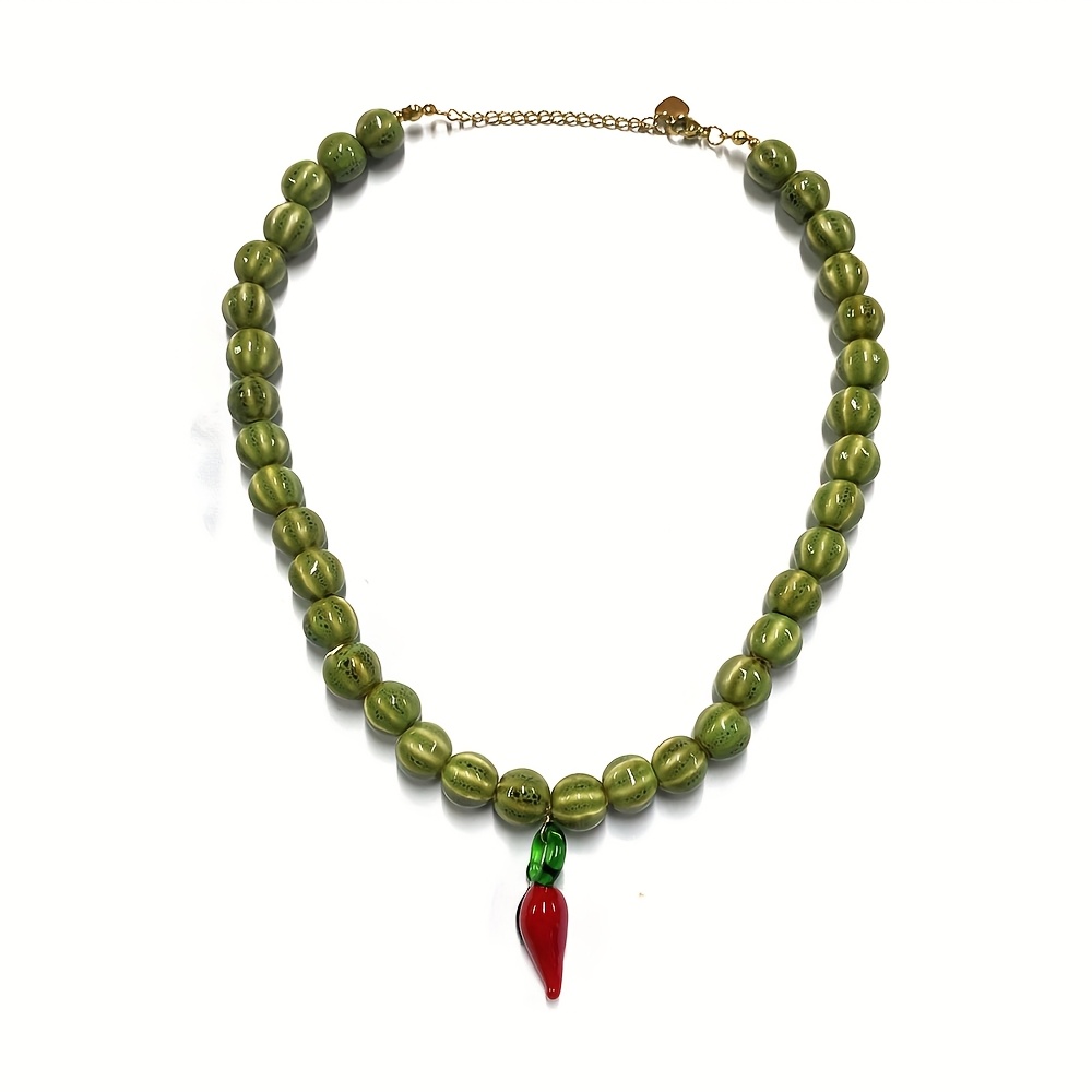 Women's Ceramic Mixed Beaded Chili Pepper Necklace